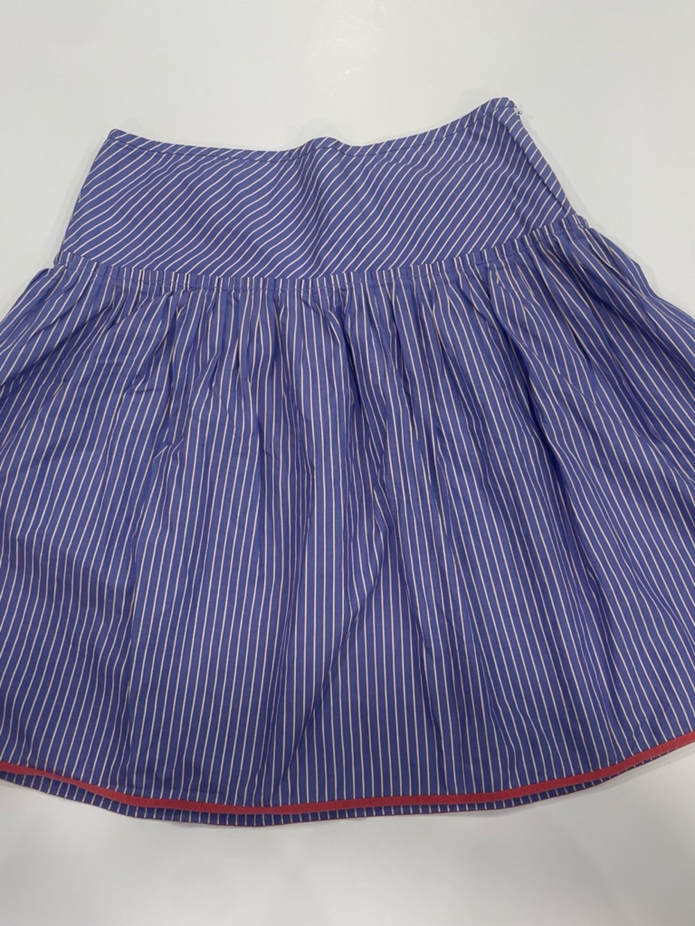 J. Crew Blue and White Pinstripe Circle Skirt with Orange Trim - Size 6 - Picture 2 of 6